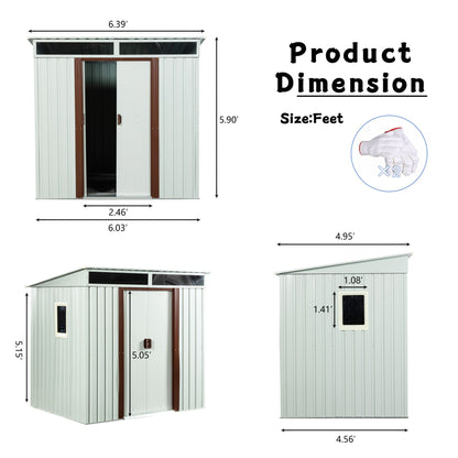 6ft x 5ft Outdoor Metal Storage Shed With window and Metal foundation White image 8
