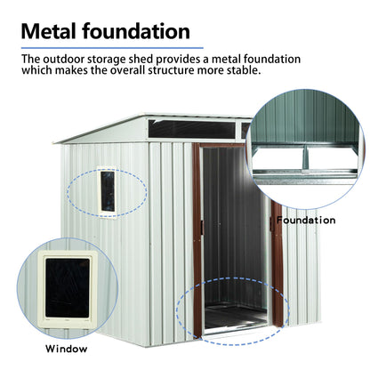 6ft x 5ft Outdoor Metal Storage Shed With window and Metal foundation White image 7