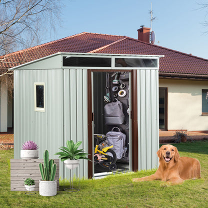 6ft x 5ft Outdoor Metal Storage Shed With window and Metal foundation White image 1