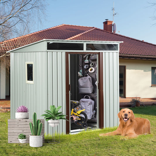 6ft x 5ft outdoor metal storage shed white with window and metal foundation - front view