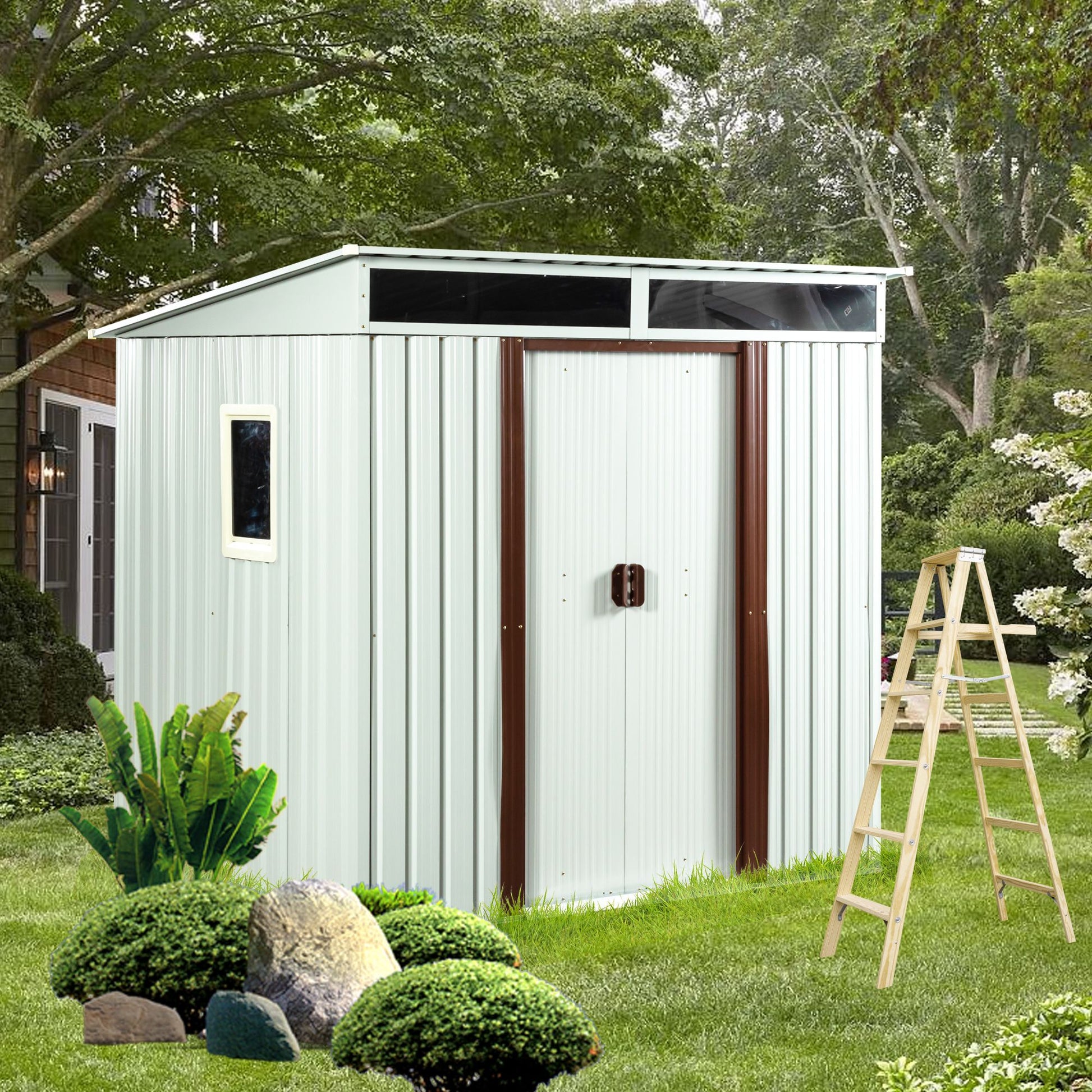 6ft x 5ft Outdoor Metal Storage Shed With window and Metal foundation White image 2
