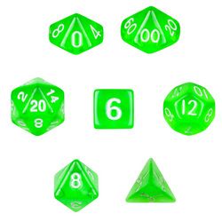 7 Die Polyhedral Dice Set in Velvet Pouch- Translucent Green image 1