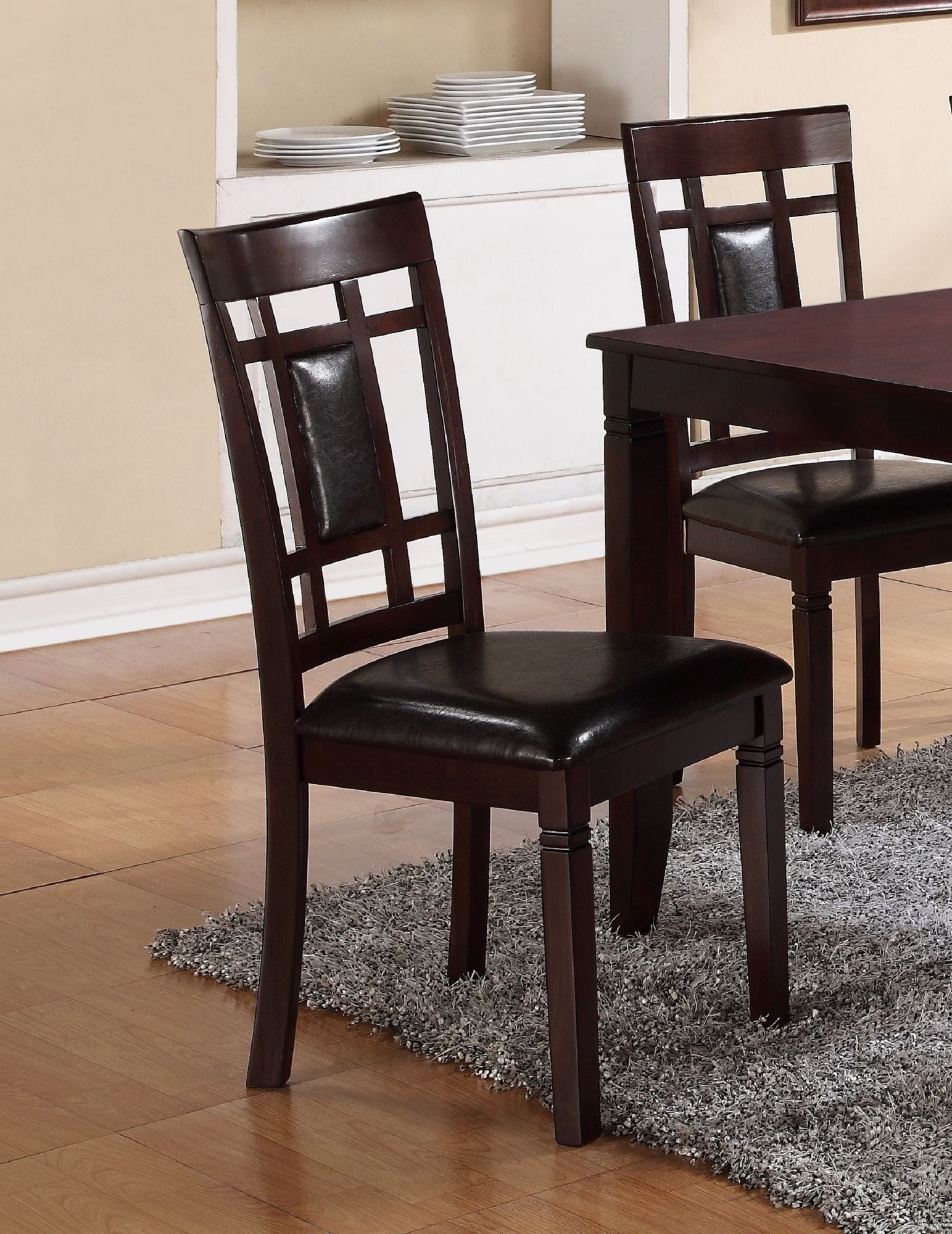 7-Pc Dinette Set Brown Espresso Finish Rectangular Table Faux Leather Upholstery Padded Lattice Design Side Chairs Dinin image 3