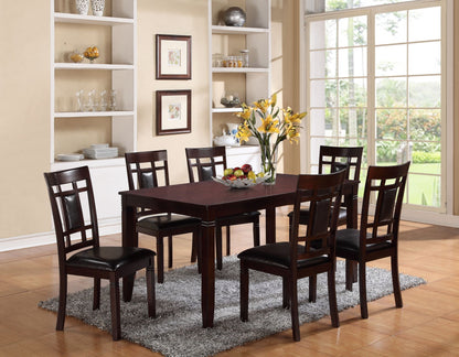 7-Pc Dinette Set Brown Espresso Finish Rectangular Table Faux Leather Upholstery Padded Lattice Design Side Chairs Dinin image 1