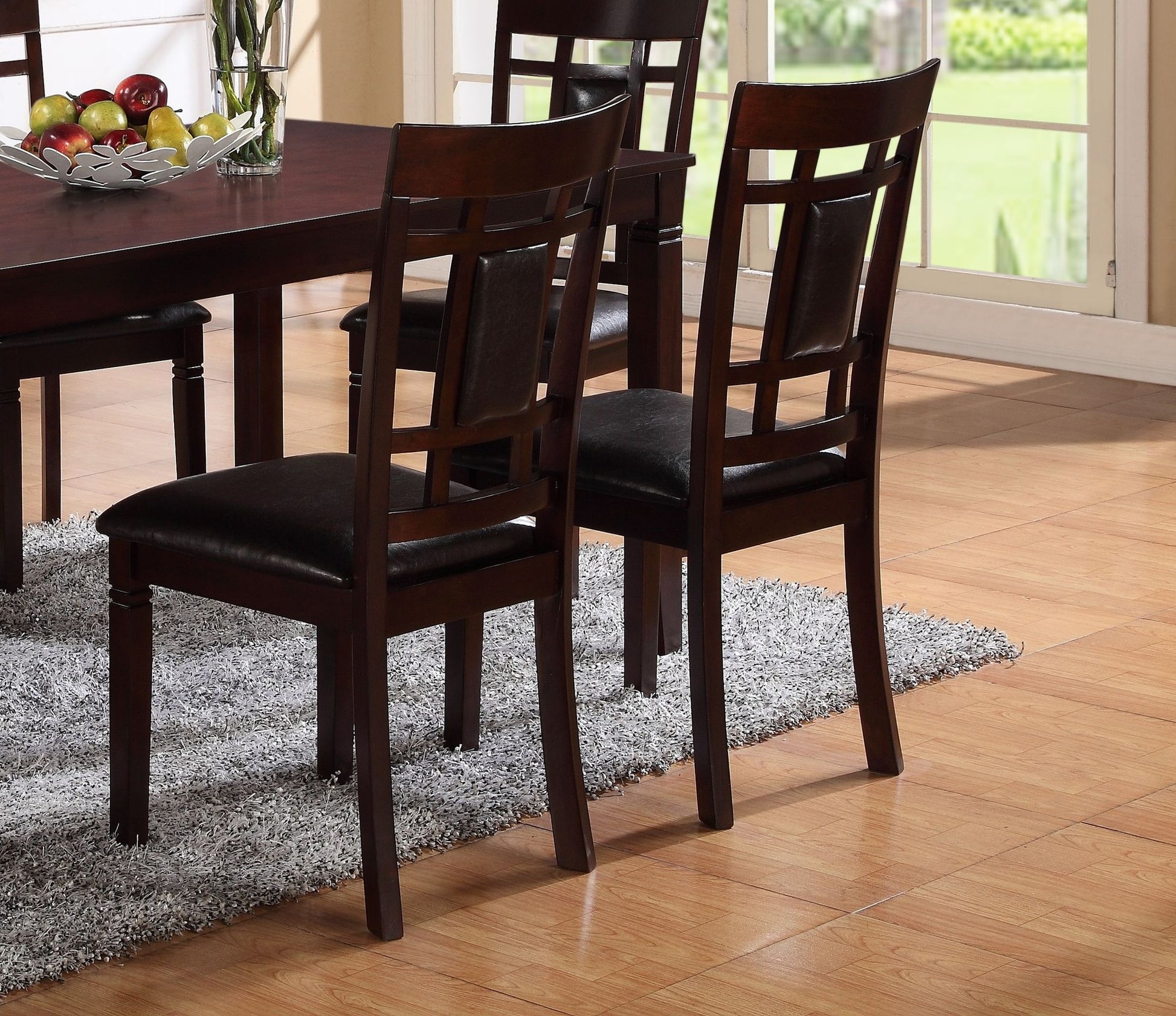 7-Pc Dinette Set Brown Espresso Finish Rectangular Table Faux Leather Upholstery Padded Lattice Design Side Chairs Dinin image 5