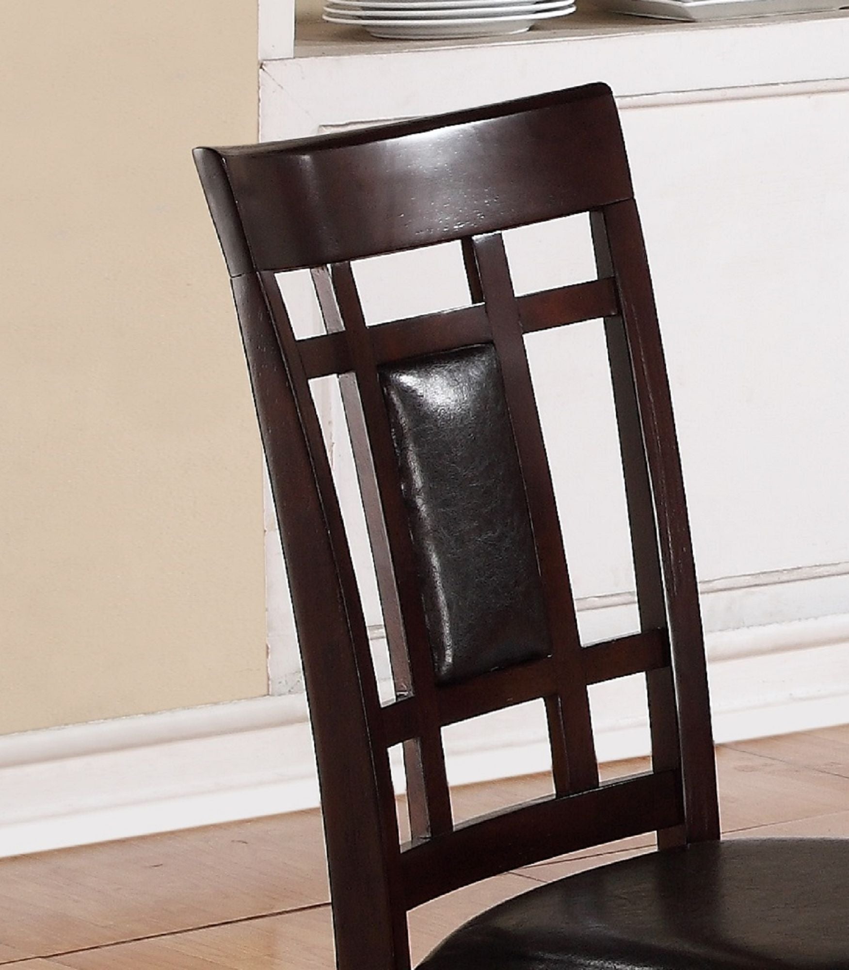 7-Pc Dinette Set Brown Espresso Finish Rectangular Table Faux Leather Upholstery Padded Lattice Design Side Chairs Dinin image 4