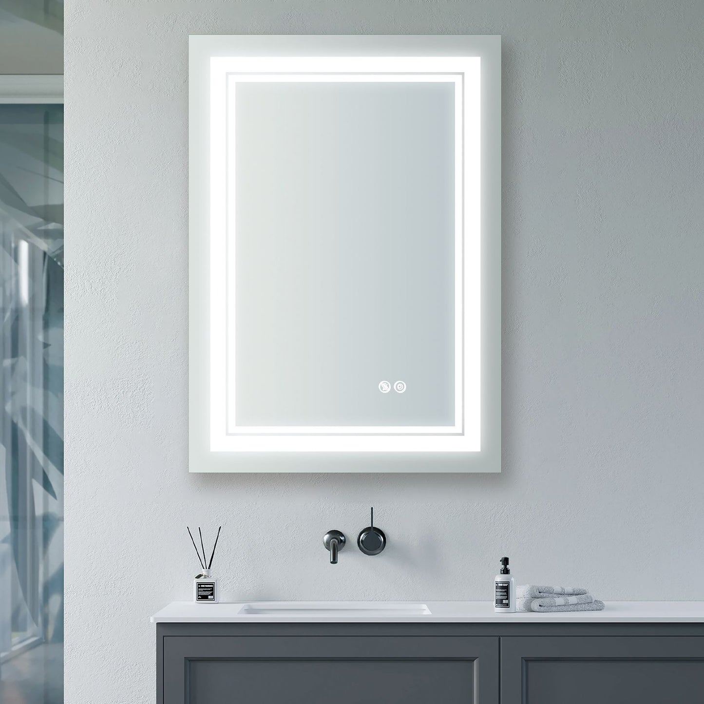 7 Size LED Bathroom Mirror Wall Mounted Vanity Mirror Anti-Fog Mirror Dimmable Lights with Touch Switch(Horizontal/Verti image 1