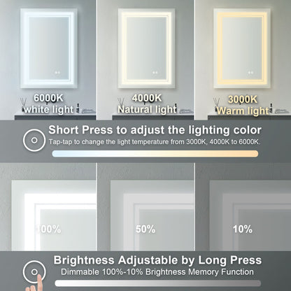 7 Size LED Bathroom Mirror Wall Mounted Vanity Mirror Anti-Fog Mirror Dimmable Lights with Touch Switch(Horizontal/Verti image 4