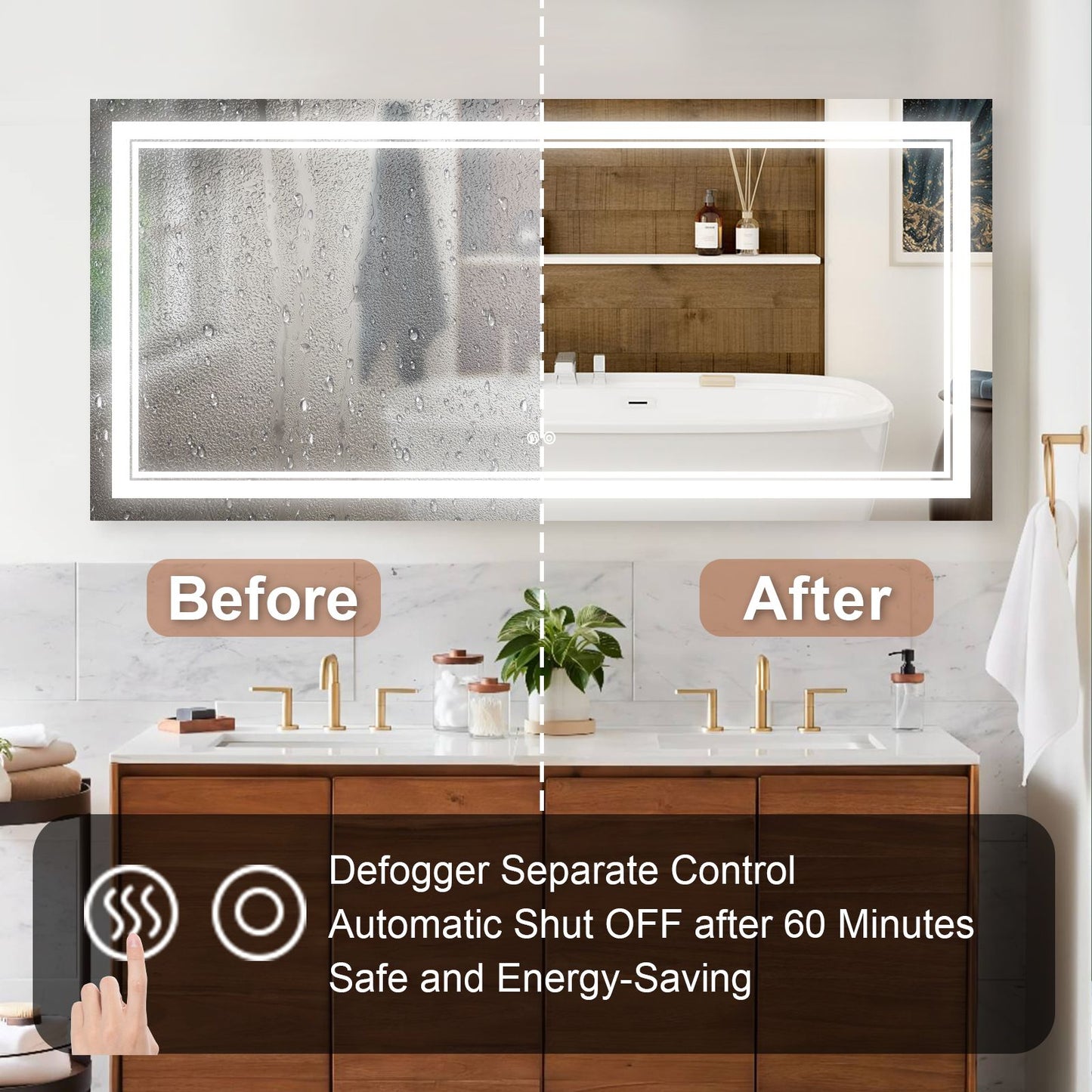 7 Size LED Bathroom Mirror Wall Mounted Vanity Mirror Anti-Fog Mirror Dimmable Lights with Touch Switch(Horizontal/Verti image 12