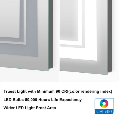 7 Size LED Bathroom Mirror Wall Mounted Vanity Mirror Anti-Fog Mirror Dimmable Lights with Touch Switch(Horizontal/Verti image 2