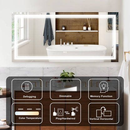 7 Size LED Bathroom Mirror Wall Mounted Vanity Mirror Anti-Fog Mirror Dimmable Lights with Touch Switch(Horizontal/Verti image 13