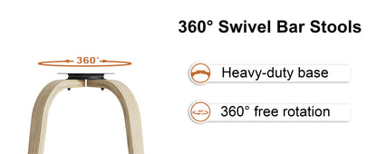 AILUNWALL Swivel Bar Stools Set of 2, Bar Height Backless 30″ Bar Stool, Fabric Upholstered Seat, Sturdy Wood Legs and Metal Footrest, Mid-Century Modern Island Stool for Home Bars, Restaurants, Beige image 2