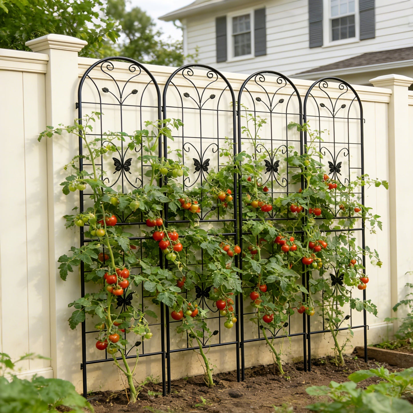 4 Pack Metal Garden Trellis 86.7" x 19.7" Rustproof Trellis for Climbing Plants Outdoor Flower Support Black image 6