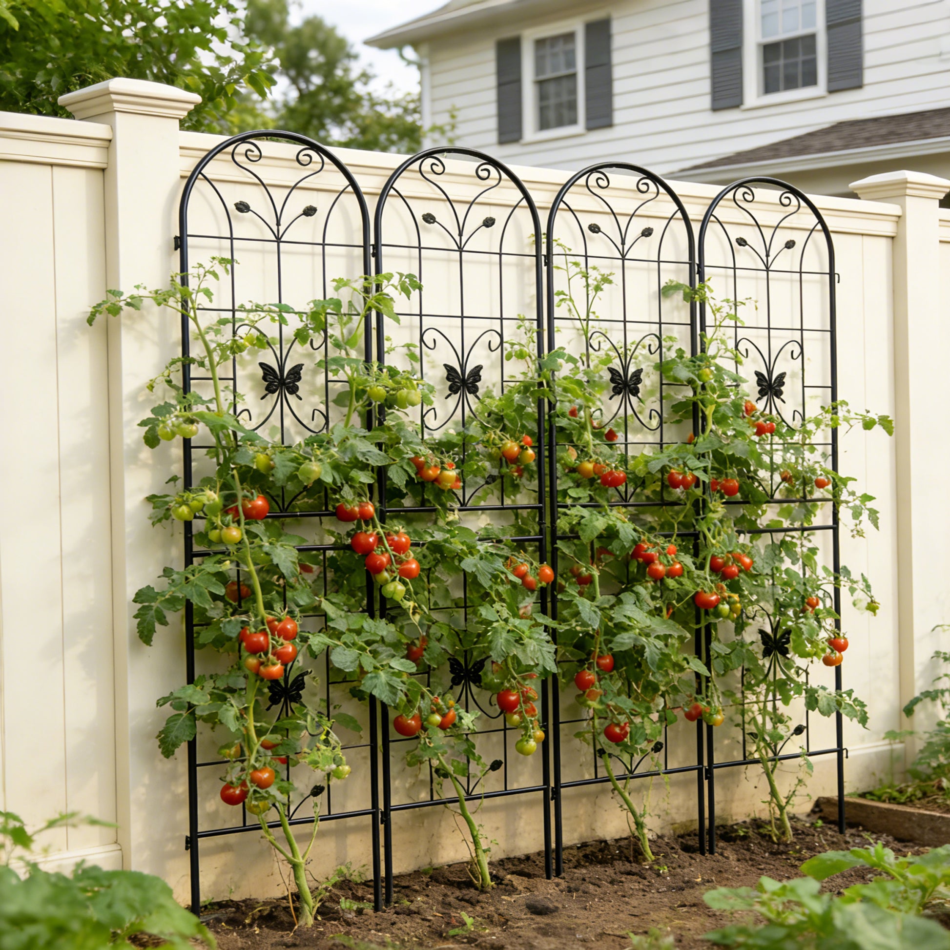 4 Pack Metal Garden Trellis 86.7" x 19.7" Rustproof Trellis for Climbing Plants Outdoor Flower Support Black image 6