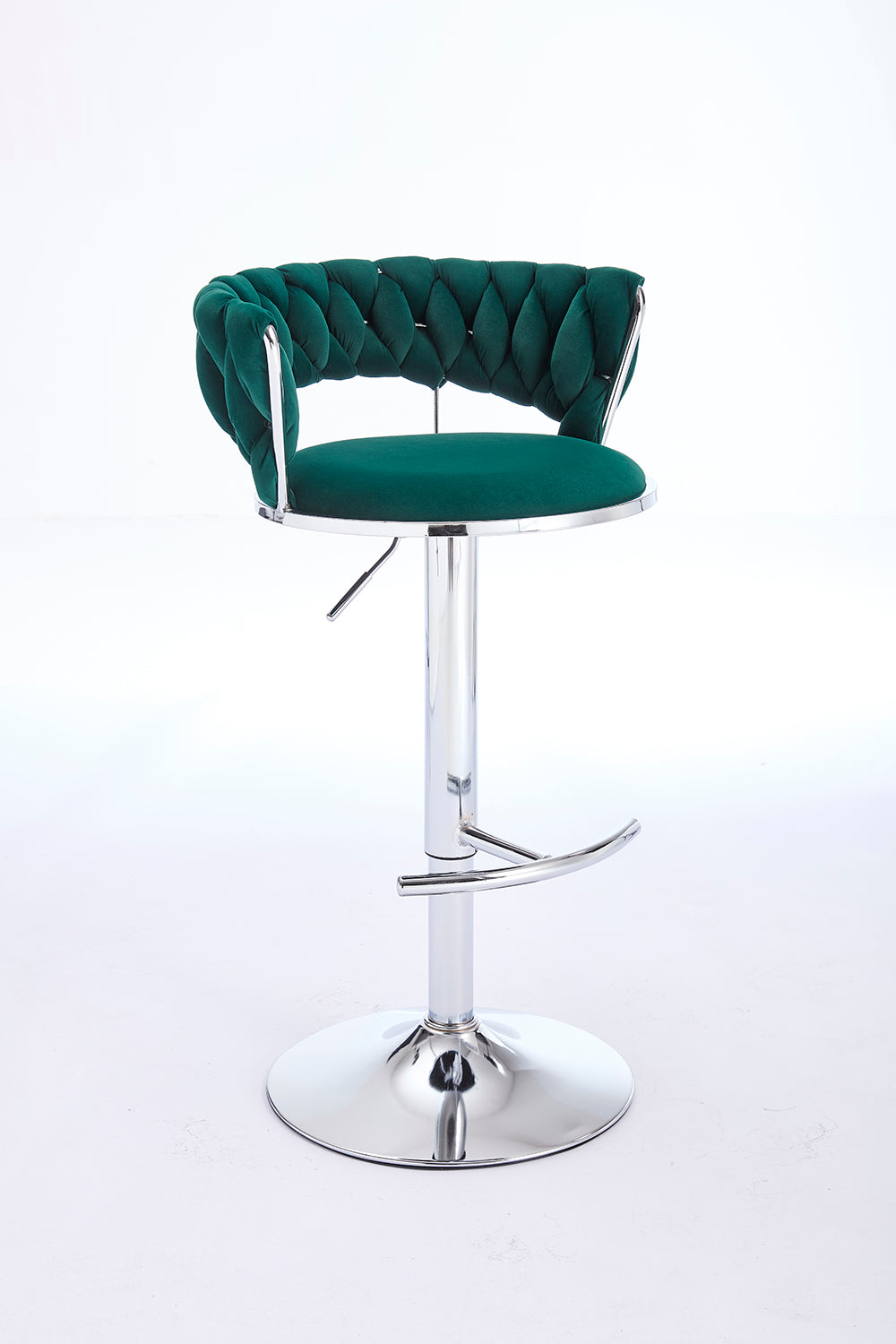 Set of 2 Bar Stools,with Chrome Footrest and Base Swivel Height Adjustable Mechanical Lifting Velvet + Chrome Leg Simple Bar Stool-GREEN image 7