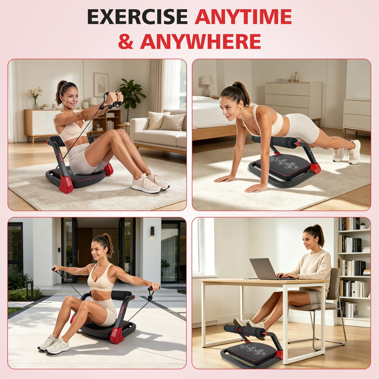Ab Core Trainer Abdominal Machine for Home Gym with Resistance Bands Red image 7