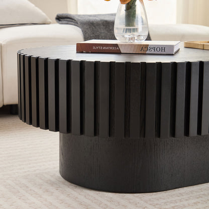 43.70 Inch Modern Handcraft Drum Coffee Table Oval Coffee Table for Living Room,Small Wooden Coffee Table with Sturdy Pedestal for Office,Black image 5