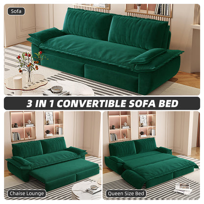 73.2" Queen Pull Out Sofa Bed,3-in-1 Convertible Sleeper Sofa,Multi-Functional Velvet Loveseat Bed,Green(New Sku:W1885S00198/W1885S00231) image 10