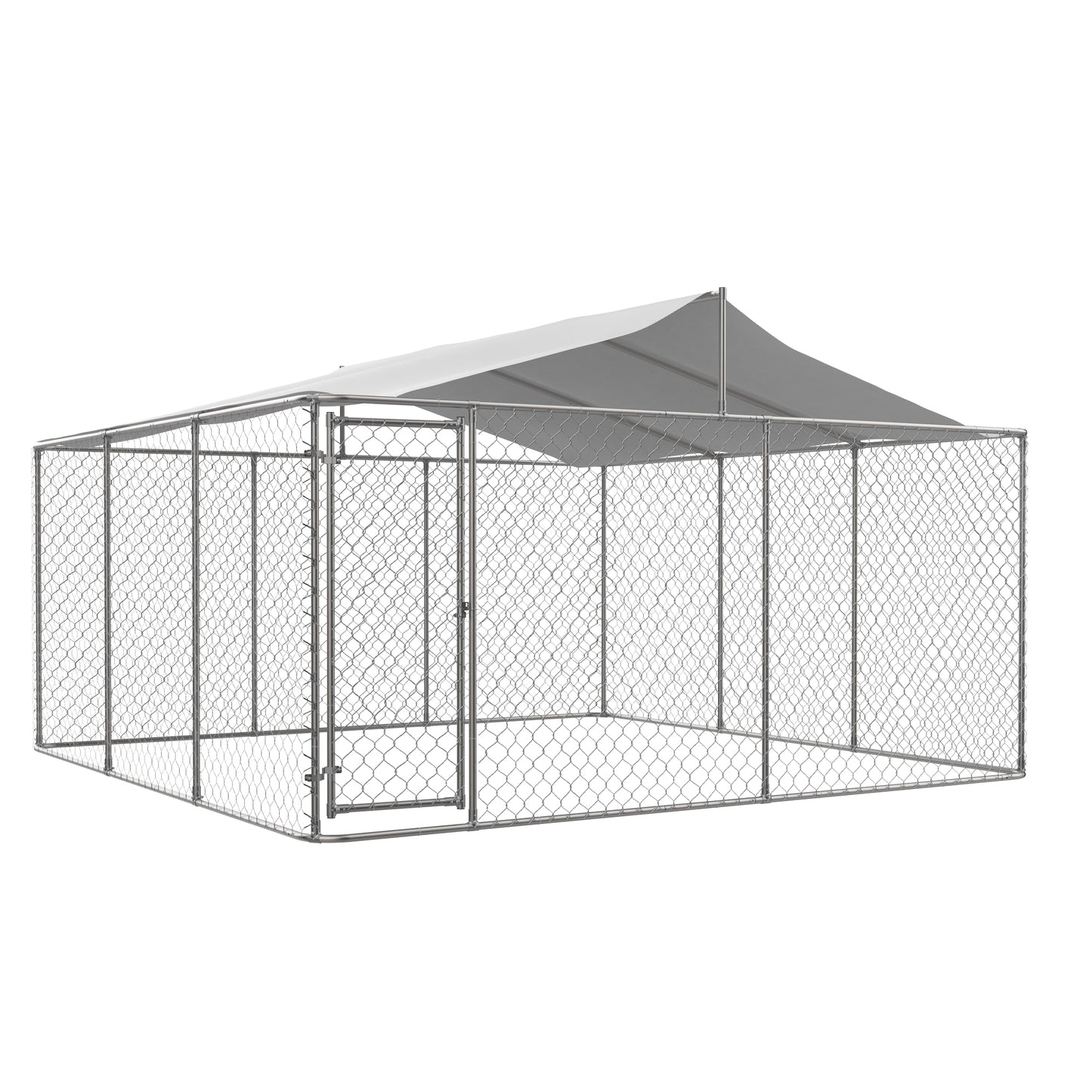 Heavy Duty Outdoor Dog Kennel 14.8x14.8x7.6 ft, Galvanized Chain Link Playpen with Waterproof Anti-UV Cover, Secure Lock, Large Exercise Pen for Puppy & Pets image 11