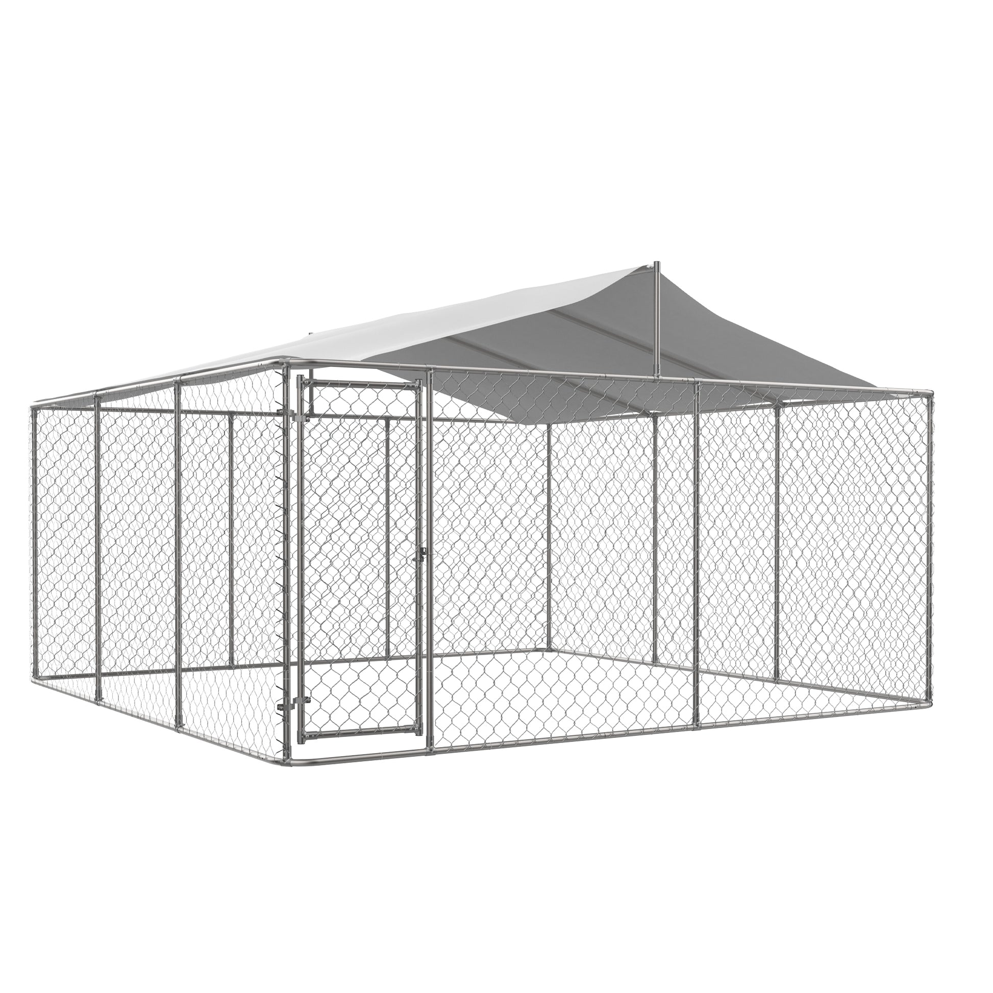 Heavy Duty Outdoor Dog Kennel 14.8x14.8x7.6 ft, Galvanized Chain Link Playpen with Waterproof Anti-UV Cover, Secure Lock, Large Exercise Pen for Puppy & Pets image 11