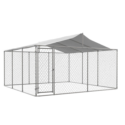 Heavy Duty Outdoor Dog Kennel 14.8x14.8x7.6 ft, Galvanized Chain Link Playpen with Waterproof Anti-UV Cover, Secure Lock, Large Exercise Pen for Puppy & Pets image 11