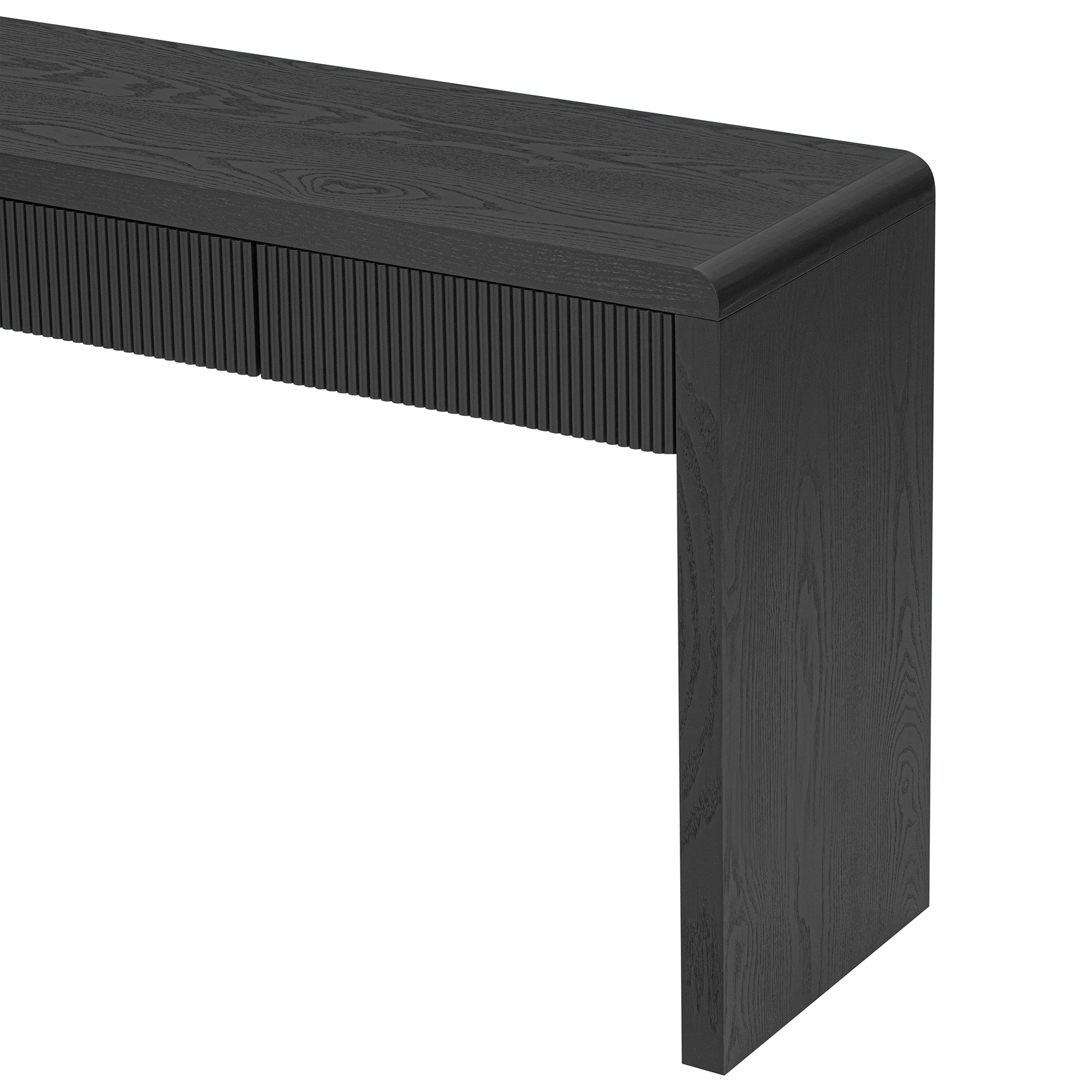 TREXM Rustic Console Table with 3 Fluted Drawers - Solid Wood Veneer Entryway Table Featuring Natural Wood Grain for Living Room, Hallway (Black) image 2