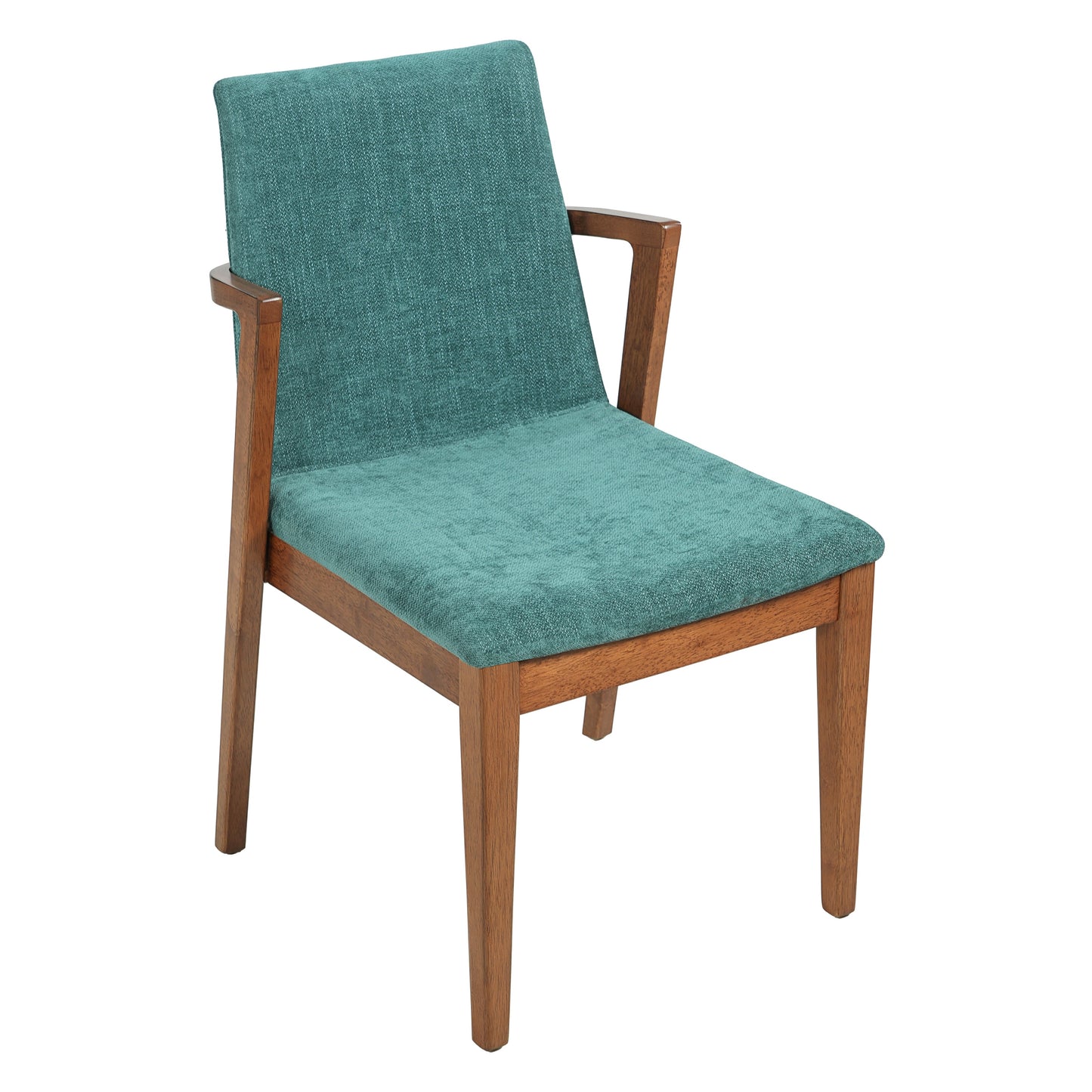 Mid-Century Modern Dining Chairs Set of 2 - Green Fabric Upholstered Armchairs with Walnut Color Rubber Wood Frame, 250lbs Capacity for Kitchen & Dining Room image 6