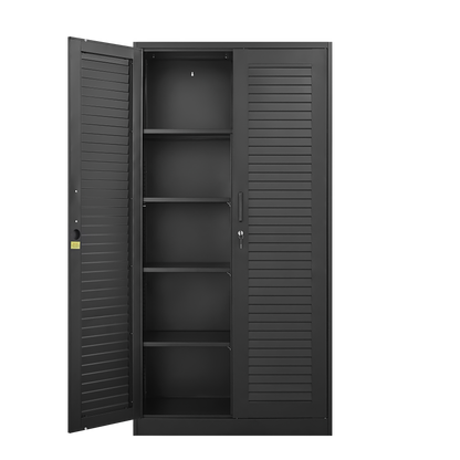 Wide & Deep Metal Storage Cabinet with Hanging Rod,Black Broom Closet Storage Cabinet with Lock, Tall Wardrobe Cabinets with Doors and Shelves,Locking Steel Tool Cabinets for Home,Office,Garage image 9