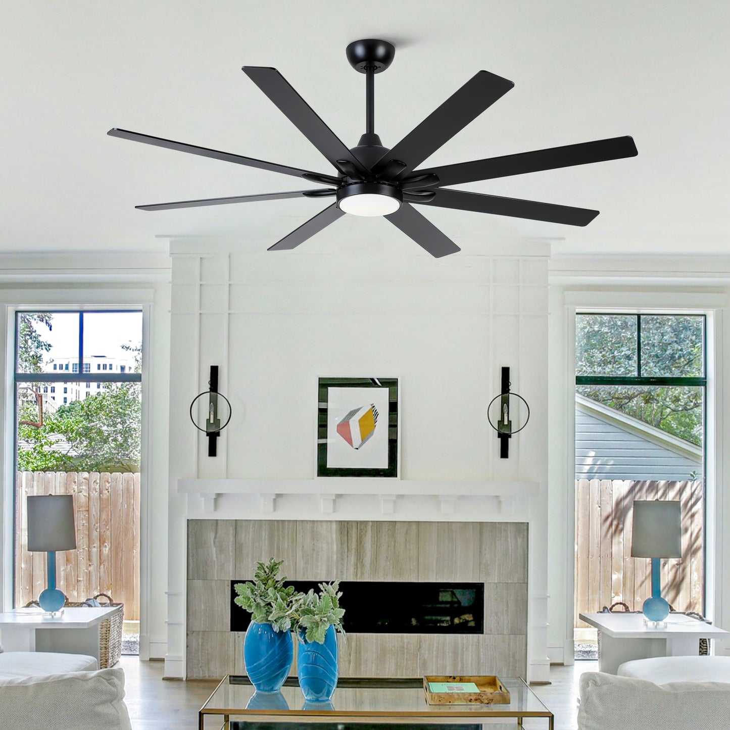 72 In. Indoor Modern Black Ceiling Fans with Integrated LED Lighting with Remote Control image 3