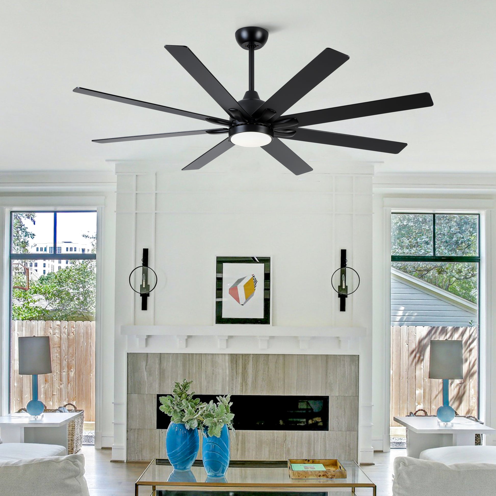 72 In. Indoor Modern Black Ceiling Fans with Integrated LED Lighting with Remote Control image 3