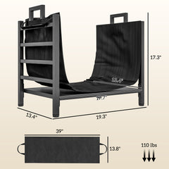 Outsunny Firewood Rack with Removable Log Carrier, Heavy Duty Log Rack with Handles, Indoor Outdoor Wood Storage Holder for Fireplace, 19.3" x 13.4" x 17.3", Black