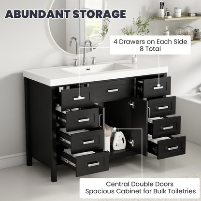 47" Bathroom Vanity without Sink, Cabinet Only, 2 Doors and 8 Drawers, Soft Close System, Classic Design, Black image 5