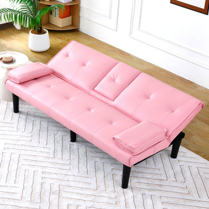 The 67-inch pink PVC multi-functional sofa bed, with a foldable and cup holder design, makes it extremely convenient to turn the living room into a guest room image 5