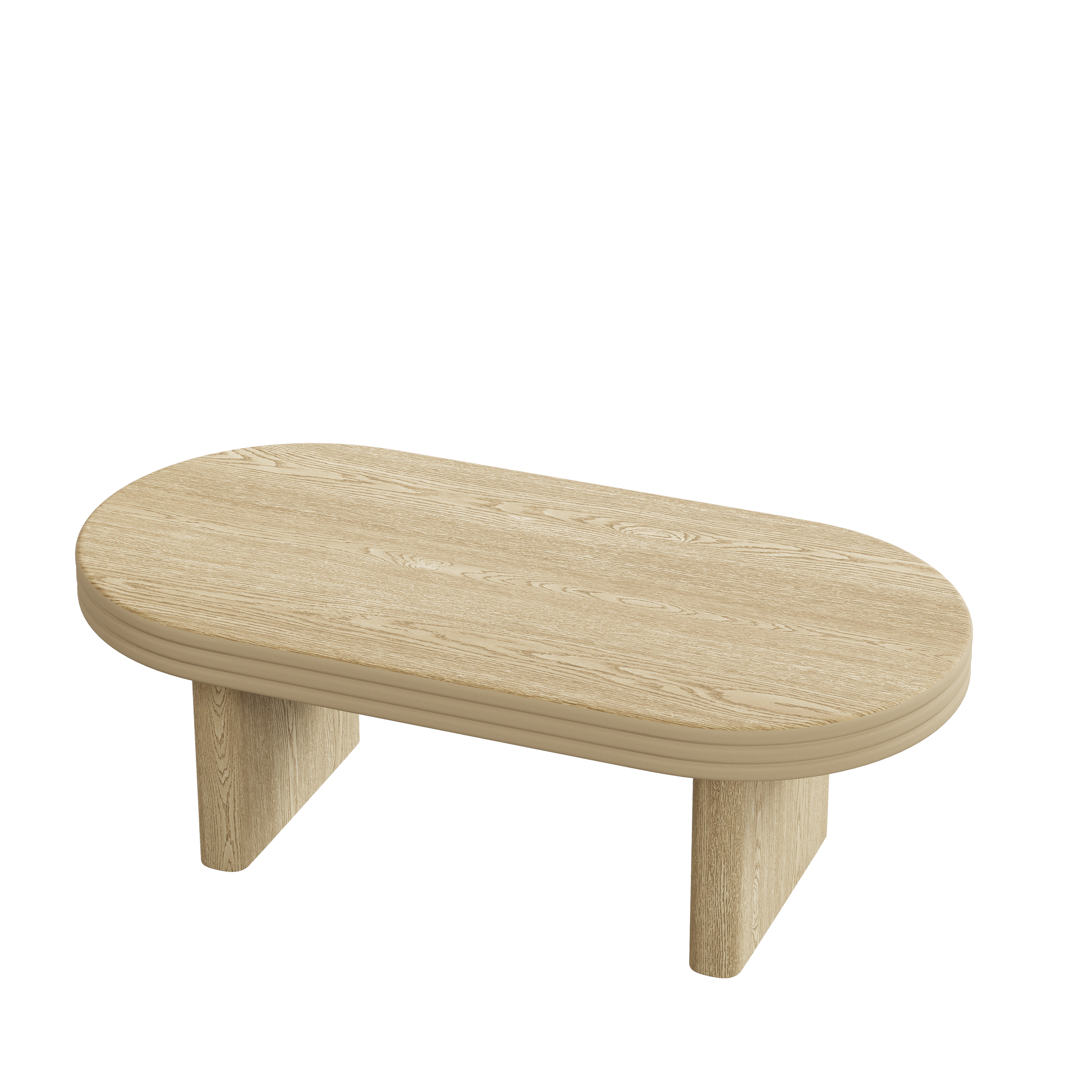 Mid Century Modern Oval Fluted Coffee Table, Farmhouse Wood Coffee Table, Cocktail Table, Center Table for Living Room, Office, Home Decor(Natural, 23.62" D x 47.24" W x 16.34" H) image 8