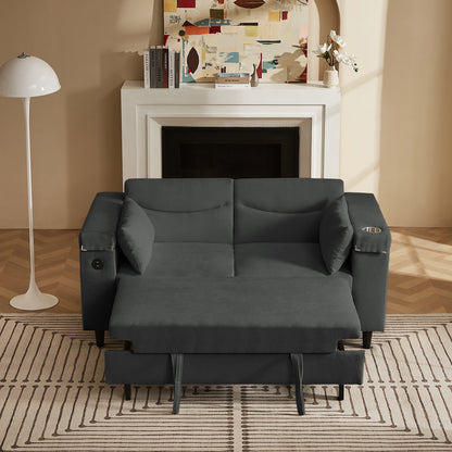 Dark Grey Chenille Sofa with Side Table and USB Port image 4