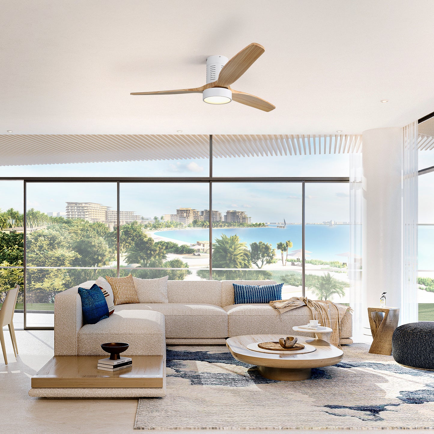 52 Inch Indoor Flush Mount Ceiling Fan with LED Light and Remote Control image 8