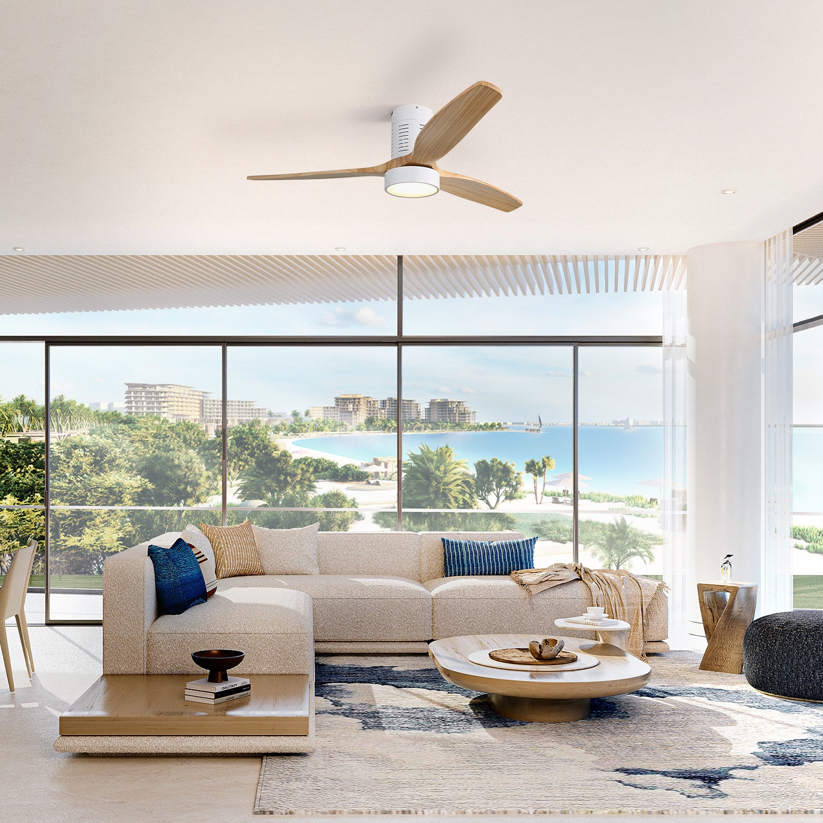 52 Inch Indoor Flush Mount Ceiling Fan with LED Light and Remote Control image 8