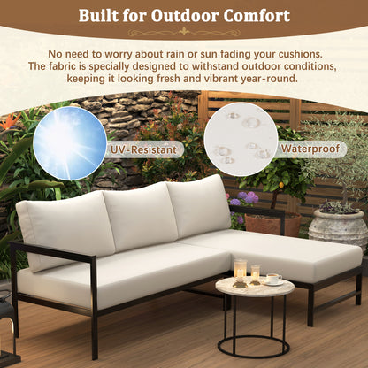 U_style Outdoor L-Shaped Sofa with Iron Frame,Weather-Resistant Patio Sofa Set with Ultra-Thick Cushions,Comfortable Seating for 3,Ideal for Patio, Balcony,and Garden image 6