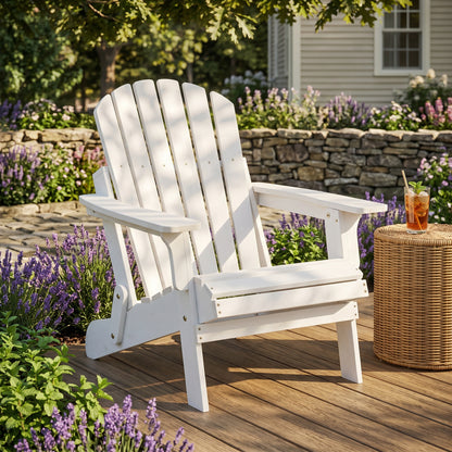 Oversize Wooden Outdoor Folding Adirondack Chair with Pre-Assembled BackRest & SeatBoard, Wood Patio Chair for Garden Backyard Porch Pool Deck Firepit image 5