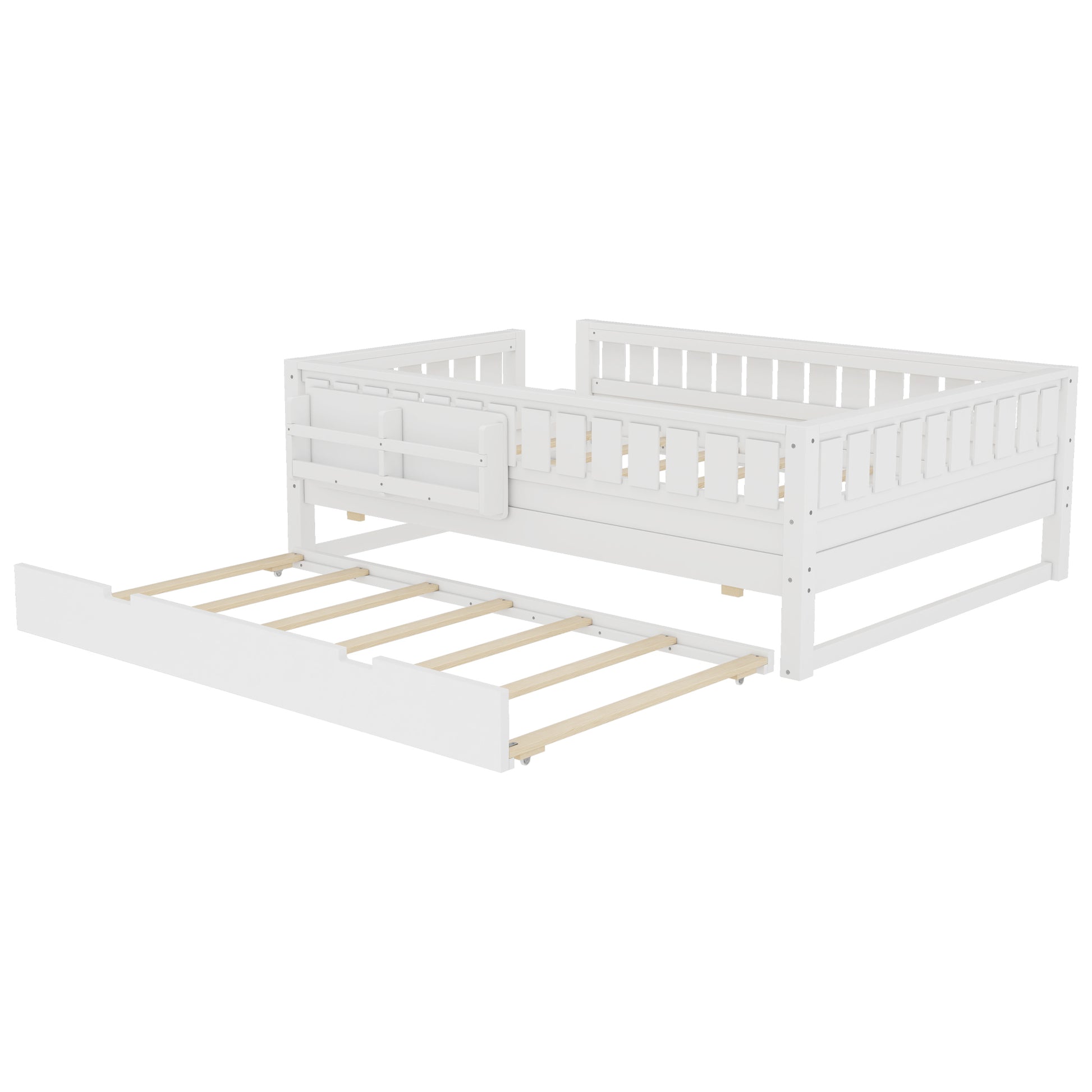 Full with built-in bookshelves and small staircase, high-quality safety rails, and Trundle,White image 9