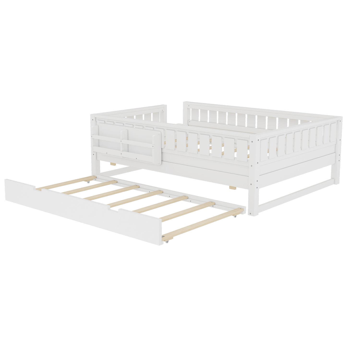 Full with built-in bookshelves and small staircase, high-quality safety rails, and Trundle,White image 9
