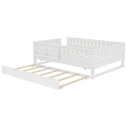 Full with built-in bookshelves and small staircase, high-quality safety rails, and Trundle,White image 9