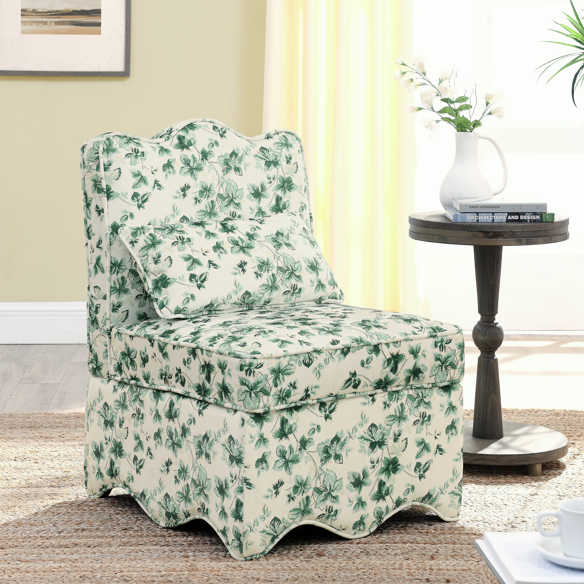 Flannel single dining chair with soft seat cushion and backrest, no armrests, matching pillow can be used as waist cushion, this dining chair can be used in the living room - GREEN image 1