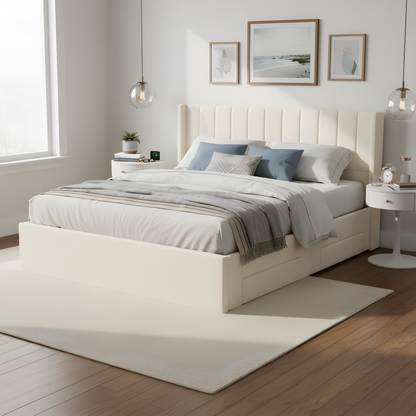 Large-capacity upholstered storage bed with drawers,Beige,King image 6