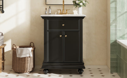 24" Modern Bathroom Vanity with A Tip-Out Drawer & Soft-Close Hinges, Bathroom Cabinet with Back Open Structure, Ball-Turned Legs with French Elegance image 9