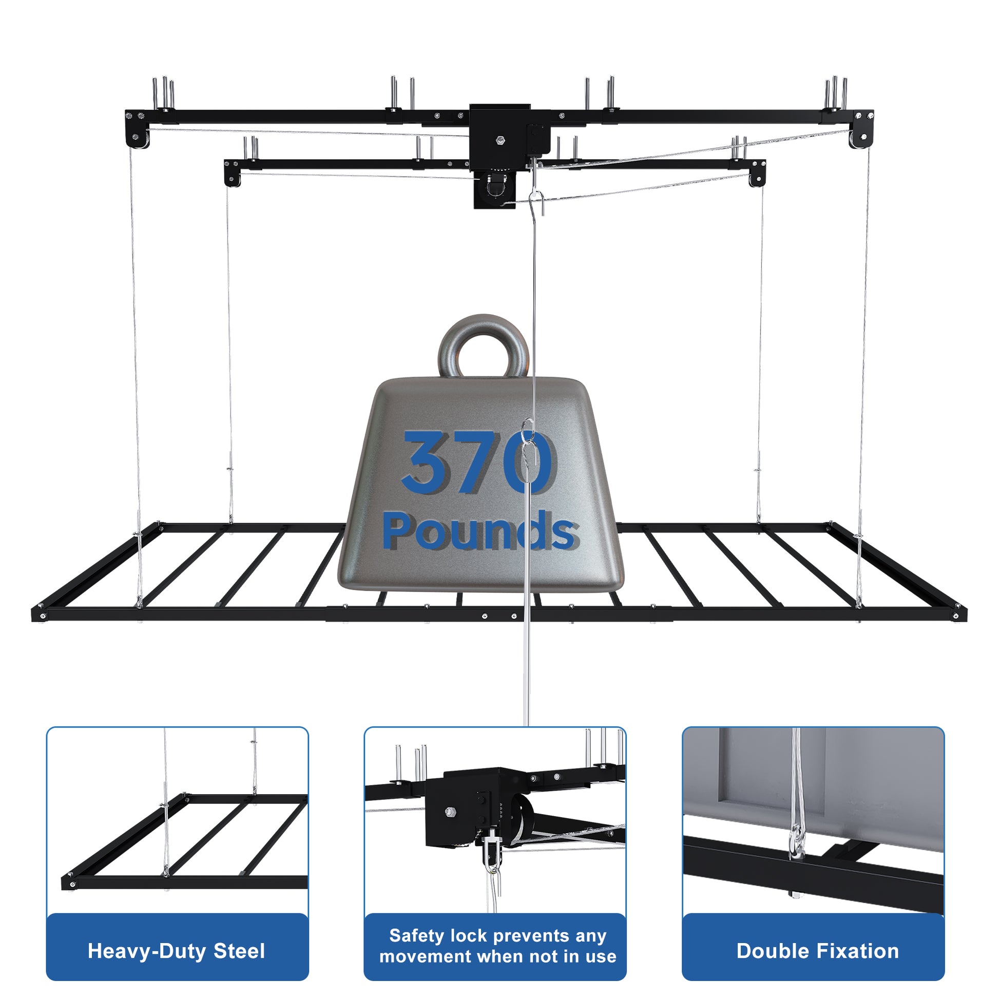 Black Overhead Garage Storage Rack 3x6 FT for High Ceilings 10-12 FT, 370LBS Capacity All-Steel Construction with Safety Lock (Installation Required, Heavy-Duty Garage Organizer) RR image 6
