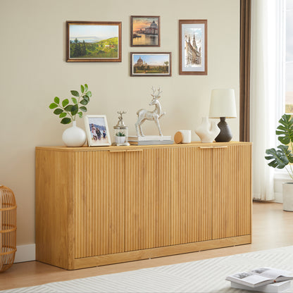 59-inch modern wavy sideboard, curved contour design storage cabinet, 4-door cabinet with storage function, suitable for kitchen/bedroom/living room, Natural, 59.0"L x 15.7"W x 27.7"H image 4