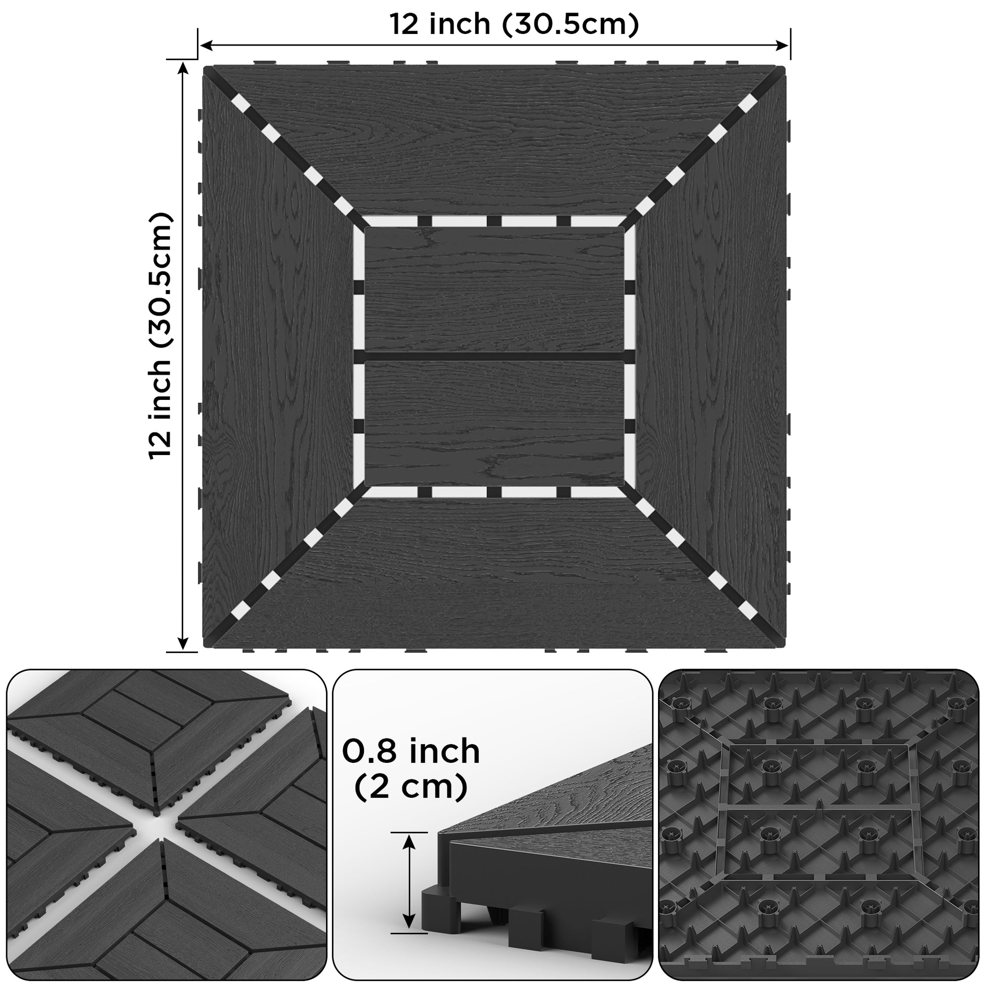 New 12 inch balcony deck tiles, DIY interlocking deck floor tiles, indoor and outdoor floor tiles, easy to install patio tiles, suitable for poolside balcony, backyard, 44 pieces dark gray image 3