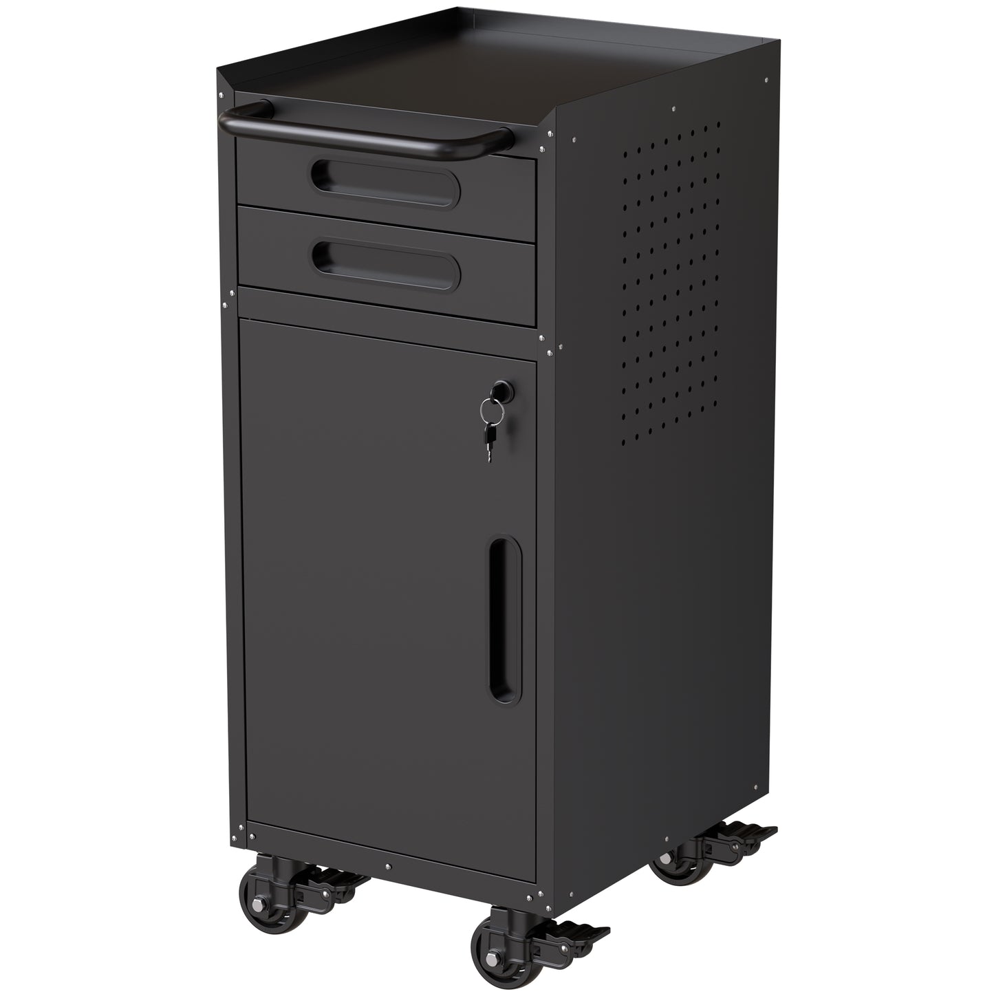 34.3" Narrow Rolling Tool Cabinet - Space-Saving Garage Storage with Lockable Door, 2 Drawers and Large Handle, Slim Metal Organizer for Tight Spaces image 5