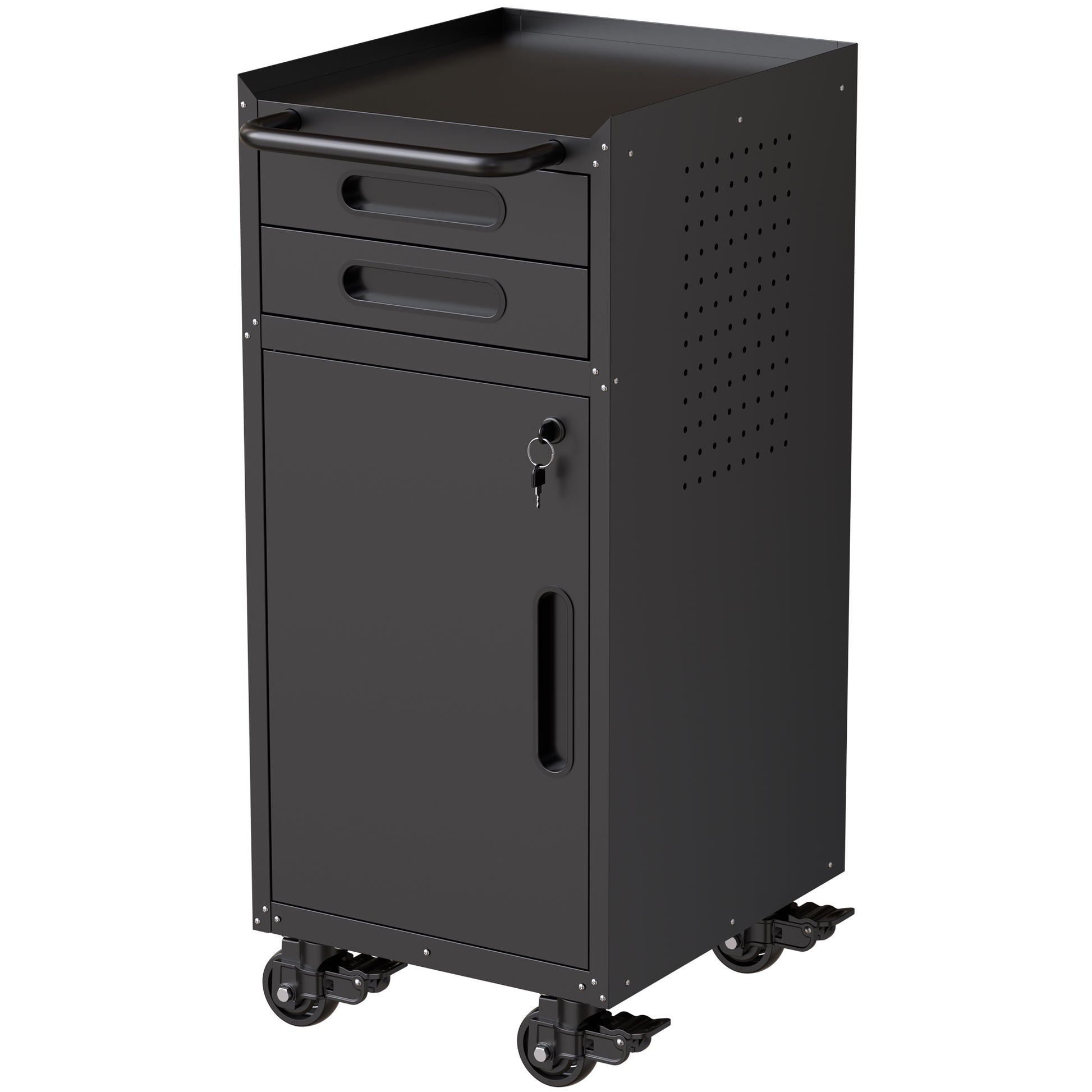 34.3" Narrow Rolling Tool Cabinet - Space-Saving Garage Storage with Lockable Door, 2 Drawers and Large Handle, Slim Metal Organizer for Tight Spaces image 5